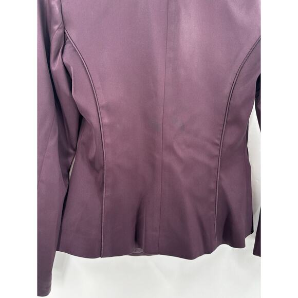 Cache Vintage Blazer Womens Small Burgundy Purple Satin Rhinestone Jacket Button - Picture 13 of 16